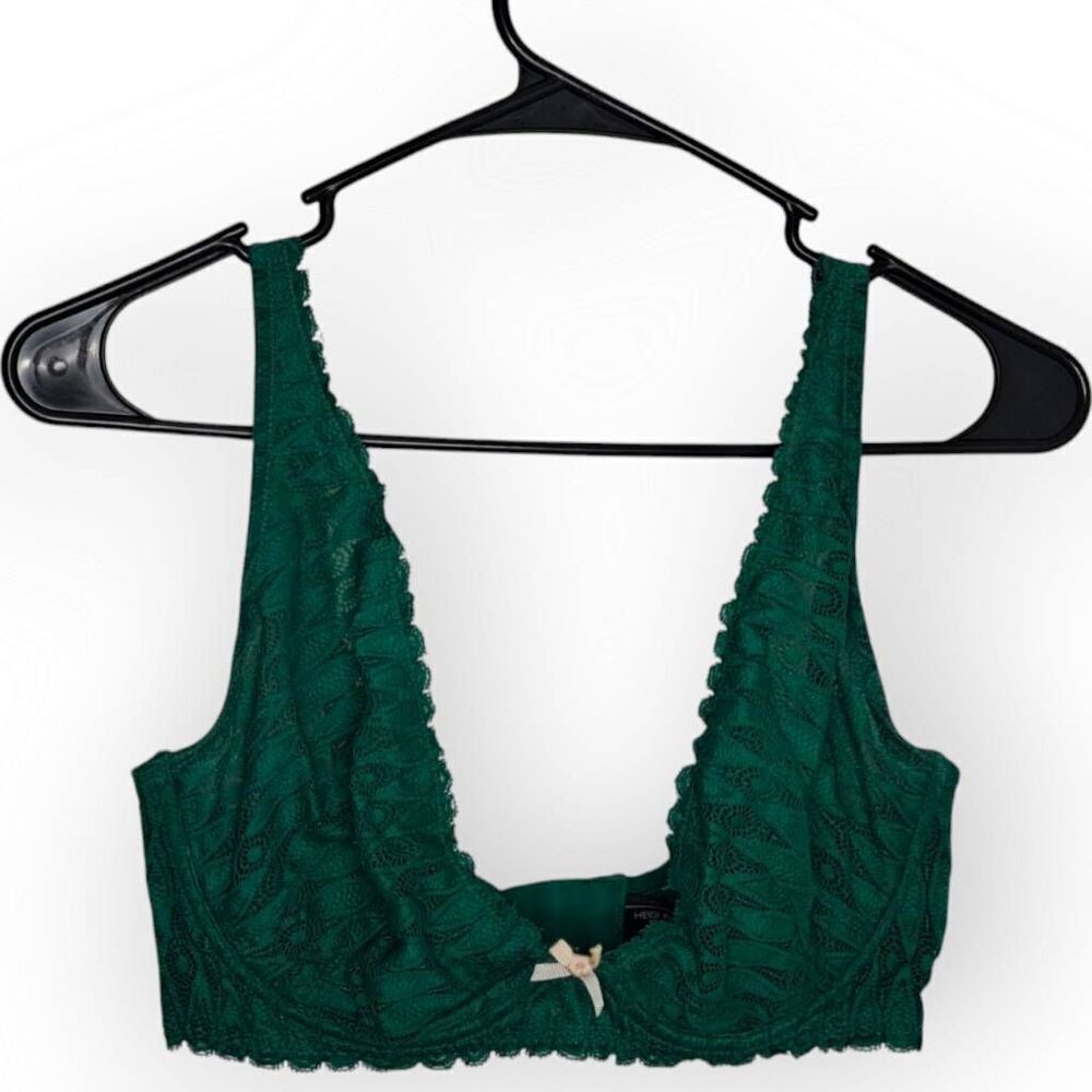 Heidi Klum Intimates Women's Dreamtime Lace Plunge Bra Emerald Green size 34E